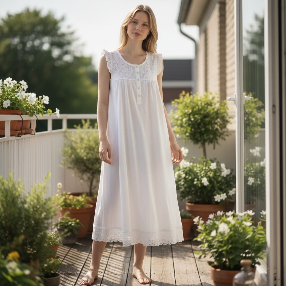 Marks & Spencer Sleepwell  Nightgown Size 10 US White Eyelet Lace Henley